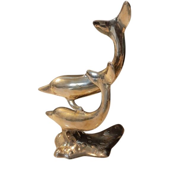 Vintage Brass Swimming Dolphins Sculpture Whimisical Statues - Picture 2 of 11